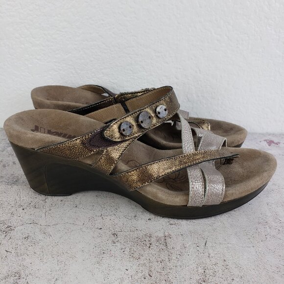Romika Metallic Leather Wedge Sandals Slides Comfort Shoes size 39 US 8.5 - Picture 3 of 14
